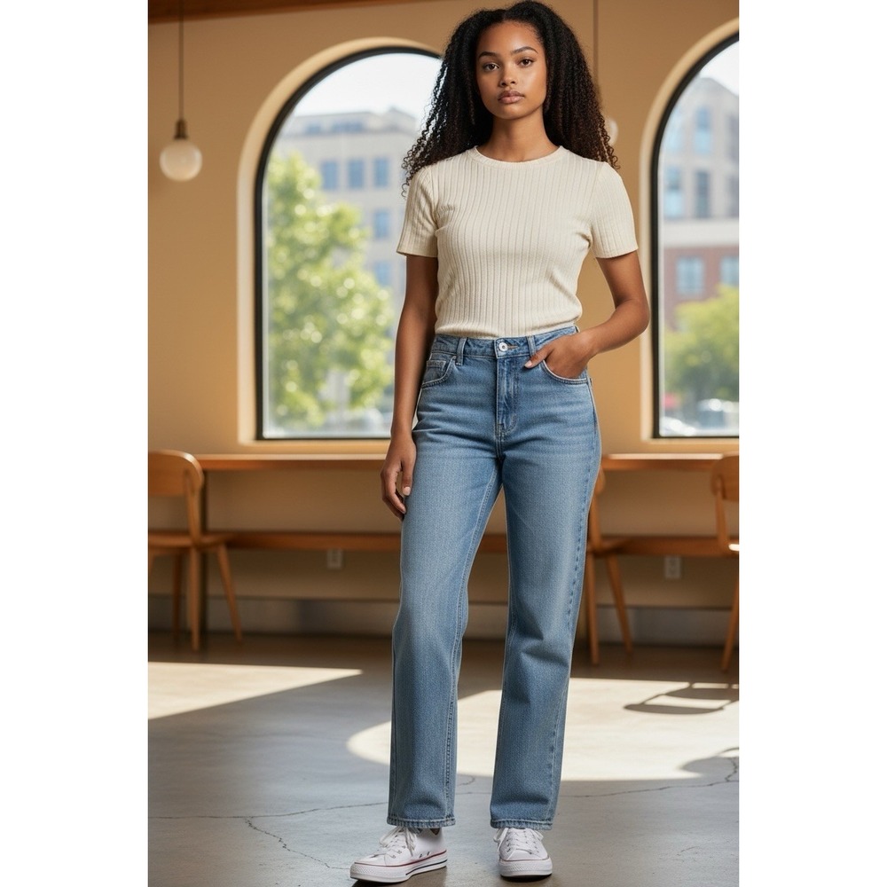 Universal Thread High-Rise Flare Jeans Fitted Hip Comfort Stretch Size 8 LT.BLUE